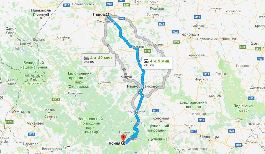 карта маршрута такси Ясиня Львов