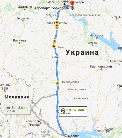 Трансфер Одесса аэропорт Борисполь на карте